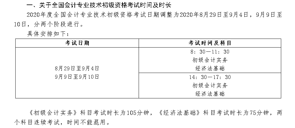 2020年初級會(huì)計(jì)考試時(shí)間