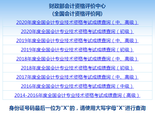 全國會計資格評價網(wǎng)2021年初級會計考試成績查詢