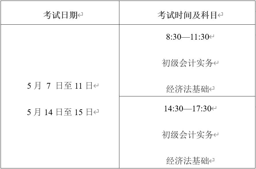 初級會計考試時間安排