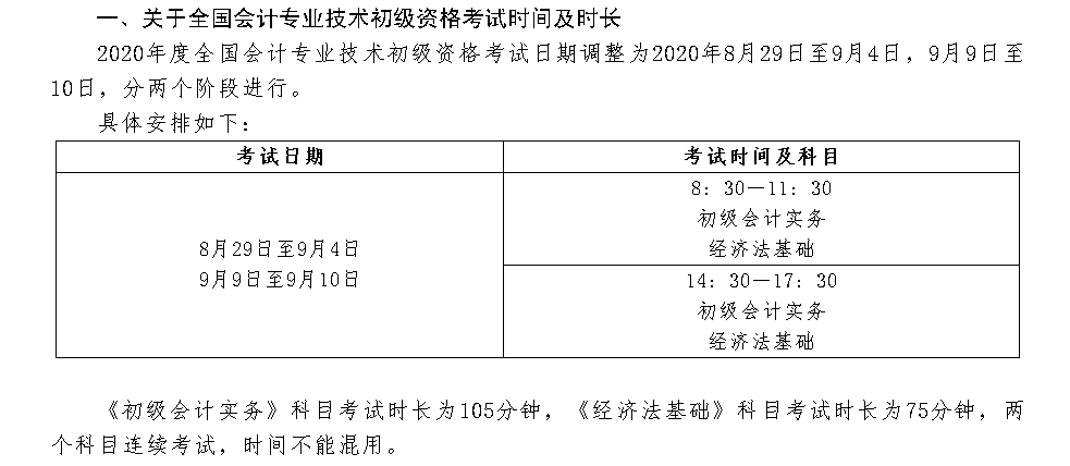 2020年广西初级会计考试科目及考试时间
