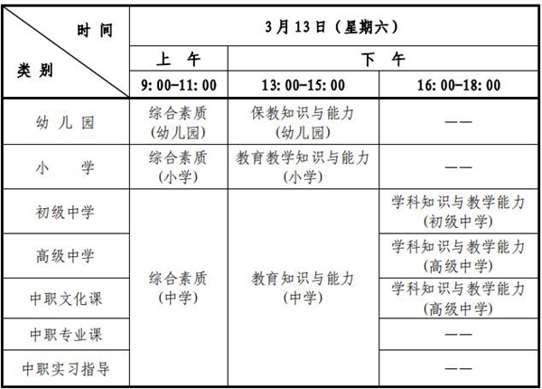 2021年上半年上海教师资格证笔试时间安排